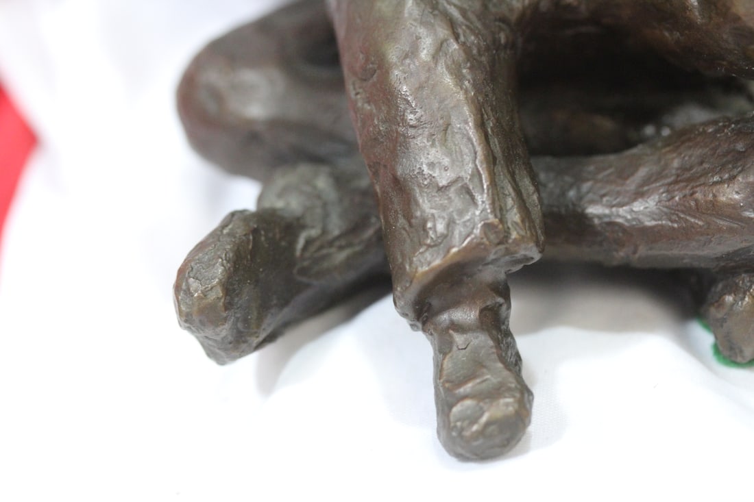 A Heavy Signed Bronze Statue of a Mother and Child - 5