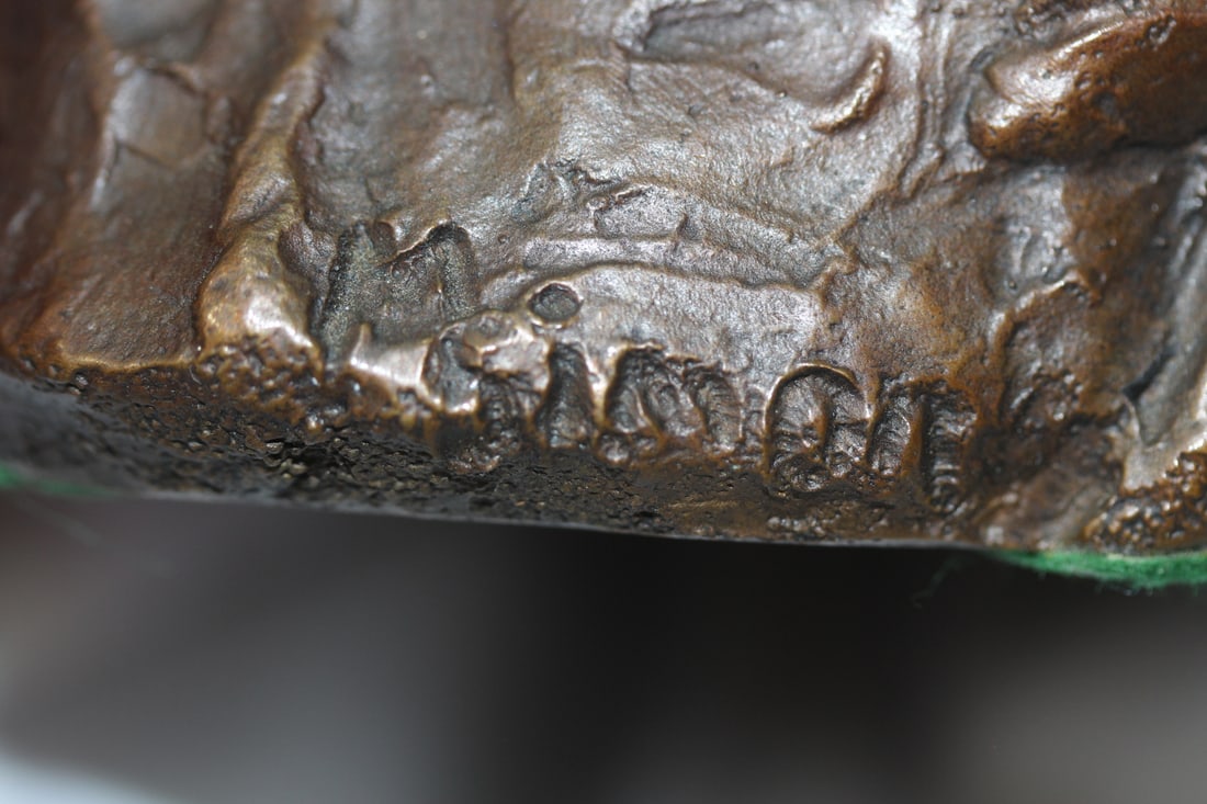 A Heavy Signed Bronze Statue of a Mother and Child - 7