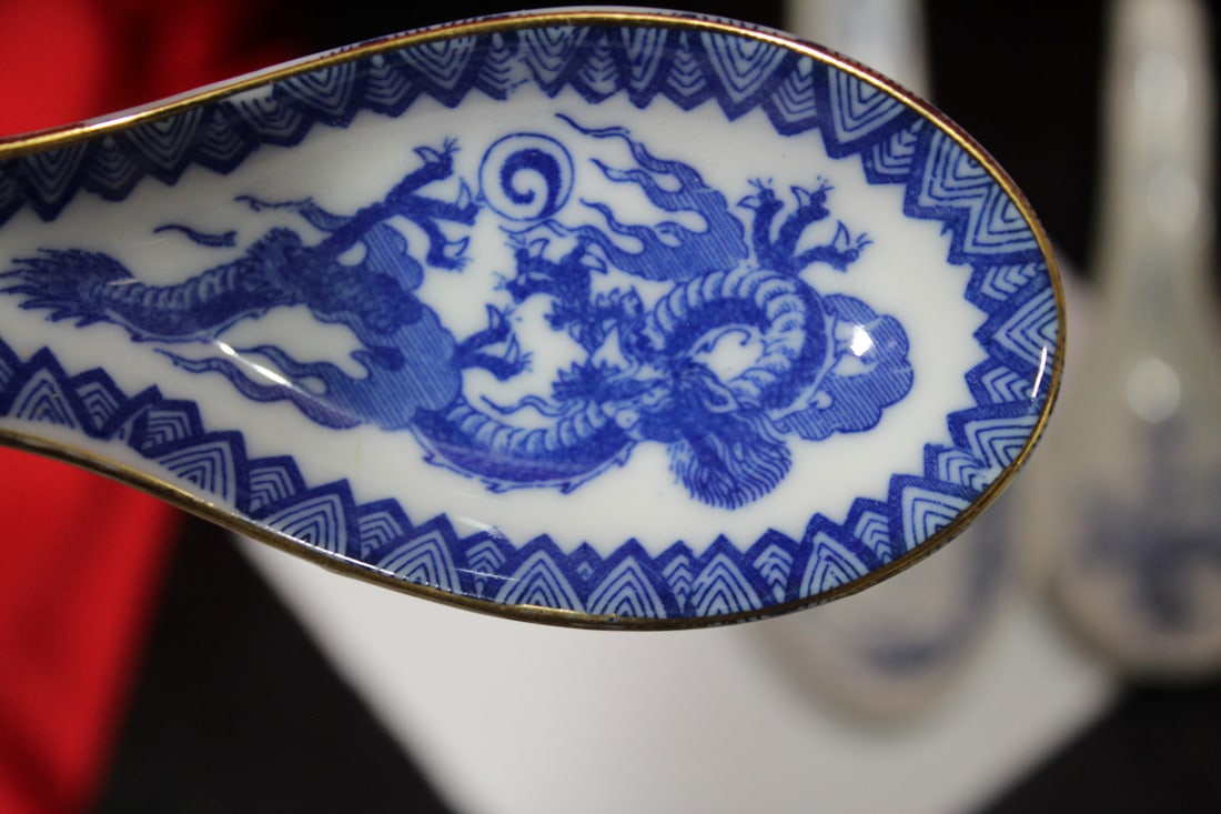 Lot of 3 Blue and White chinese Soup Spoons - 2