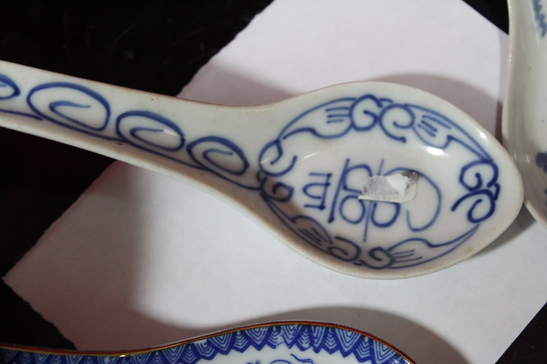 Lot of 3 Blue and White chinese Soup Spoons - 3