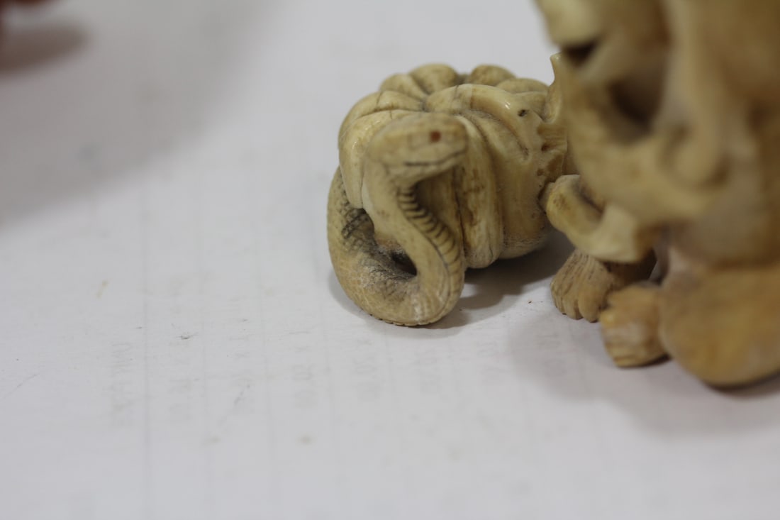 An Intricated Carved Bone Japanese Okimono - 7