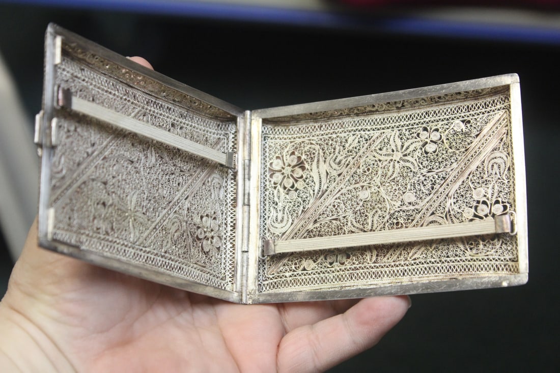 sterling or 800 silver filigree card case - 2