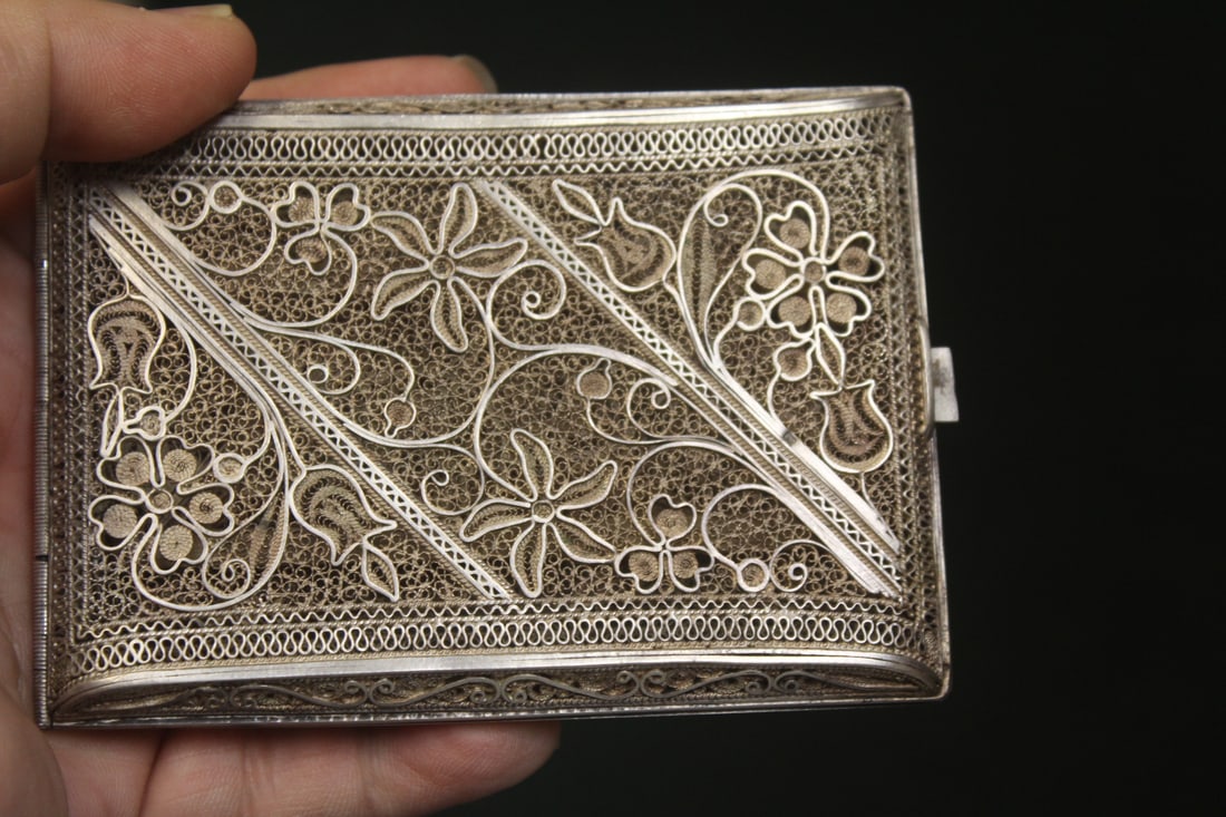 sterling or 800 silver filigree card case - 3