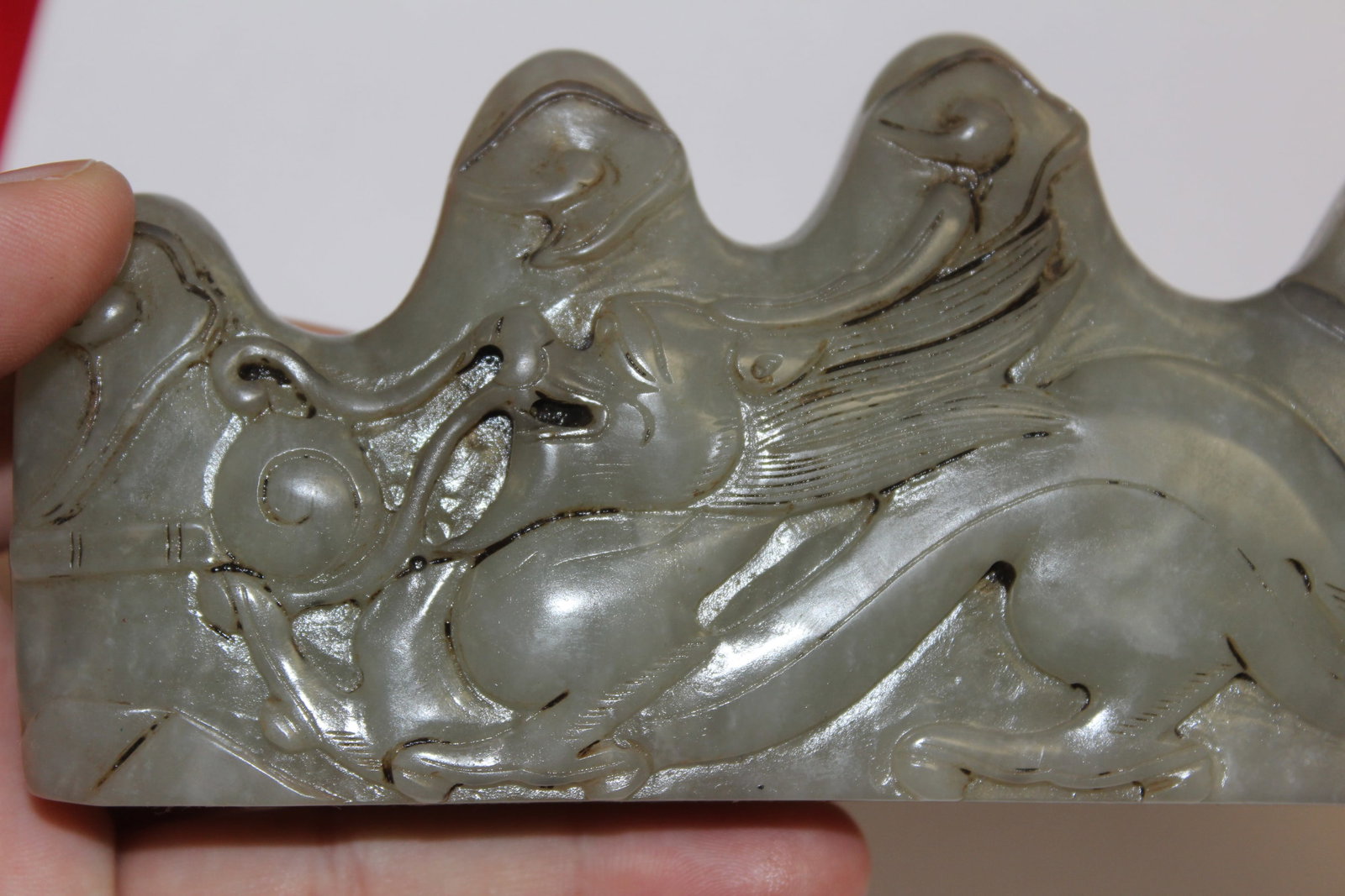 A Signed Jade Brush Rest - 7