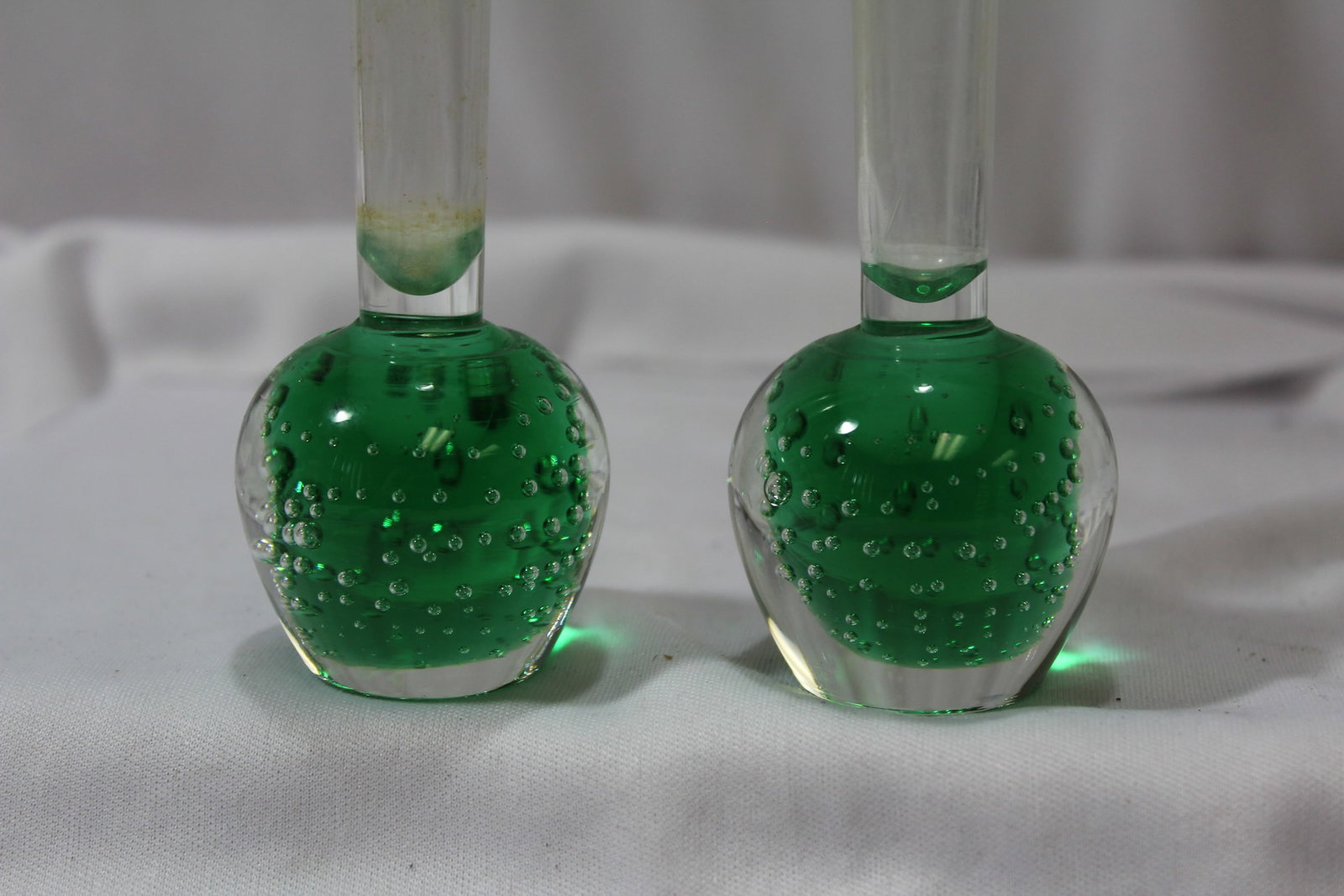 Lot of Two Green Glass Stem Vase - 2