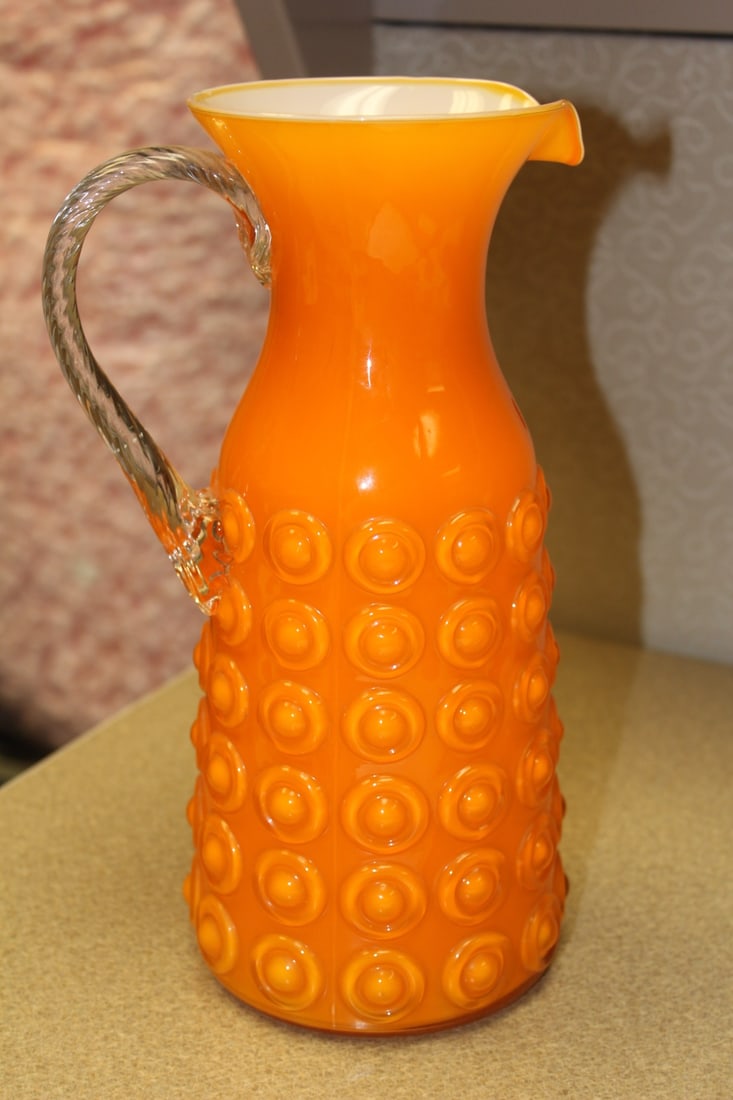 Retro Style Art Glass Orange Pitcher - 3