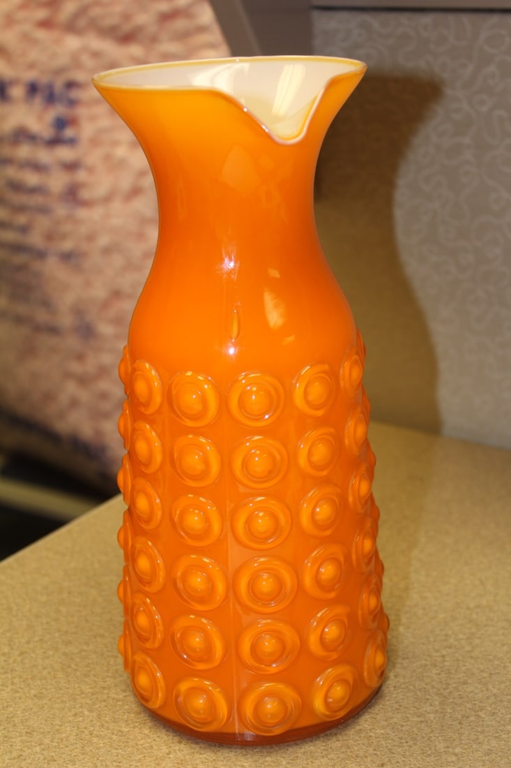 Retro Style Art Glass Orange Pitcher - 4