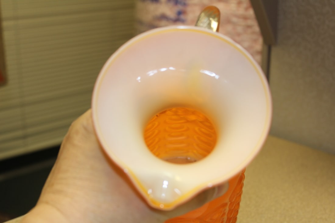 Retro Style Art Glass Orange Pitcher - 5