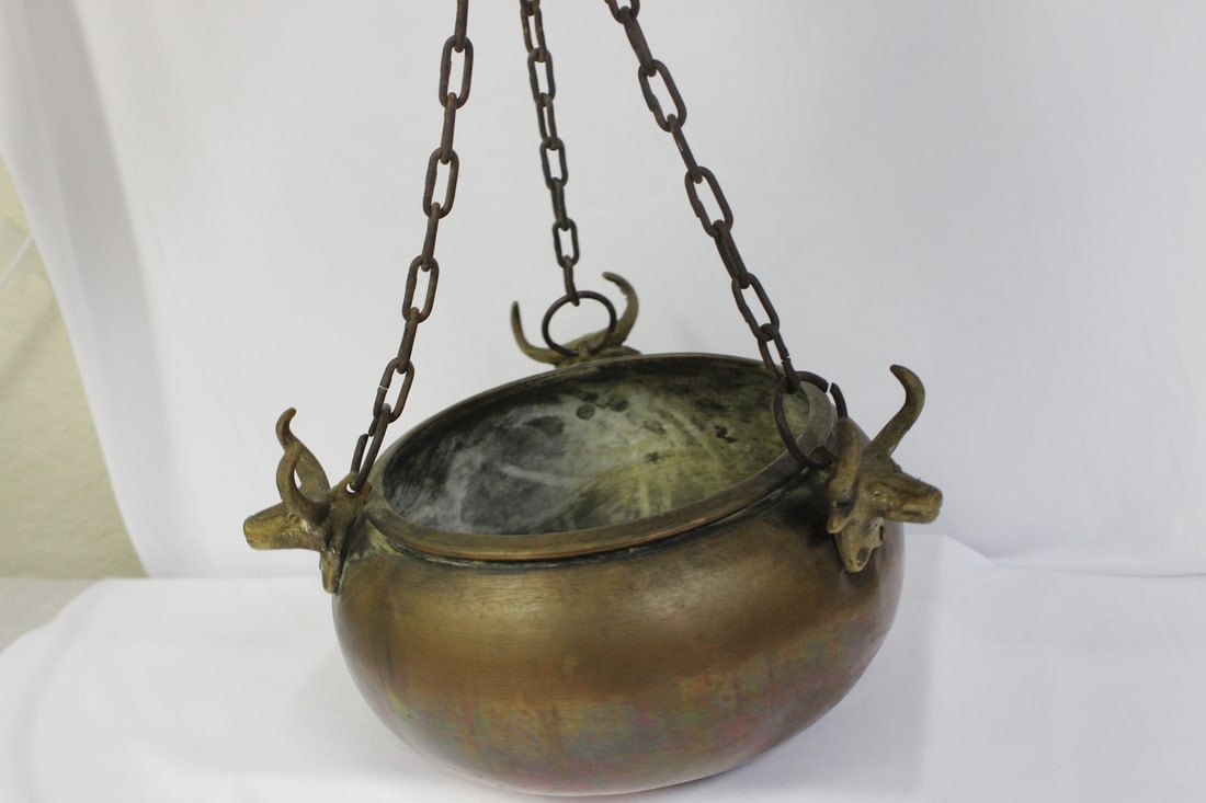A Vintage Copper Basin With Chain - 2