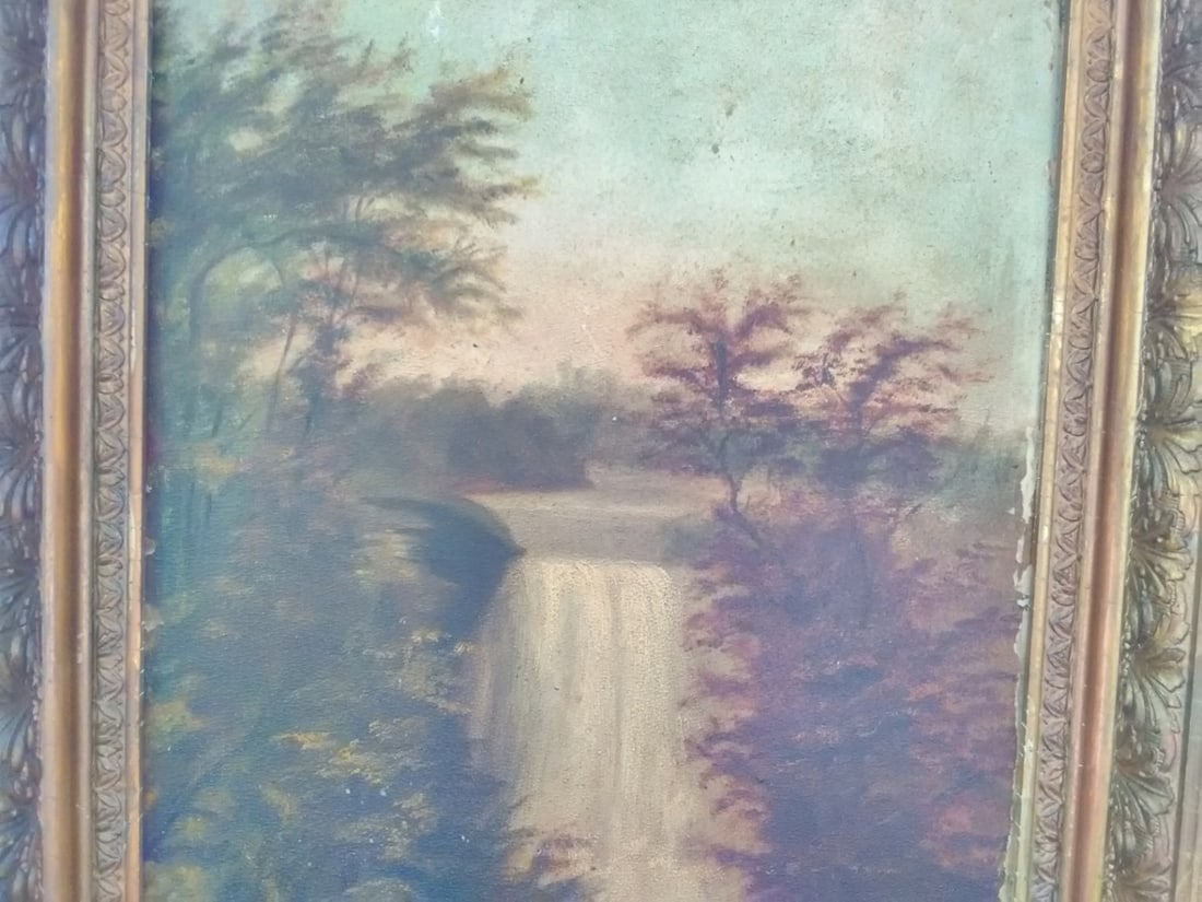 An Oil On Board 19th Century Waterfall - Unsigned - 6