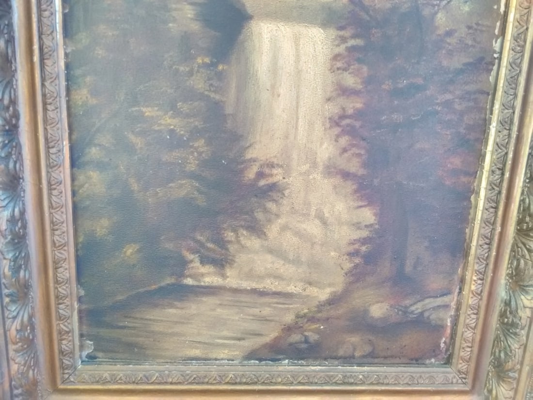 An Oil On Board 19th Century Waterfall - Unsigned - 7