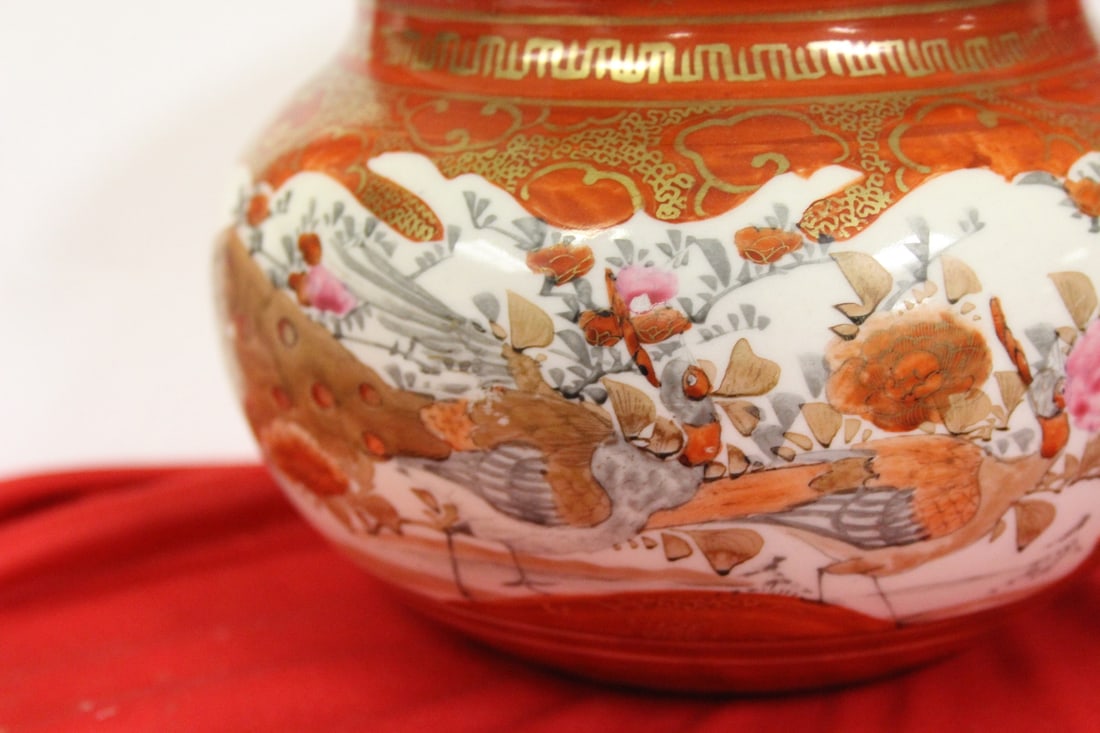 A Signed Kutani Ceramic Flower Frog - 3
