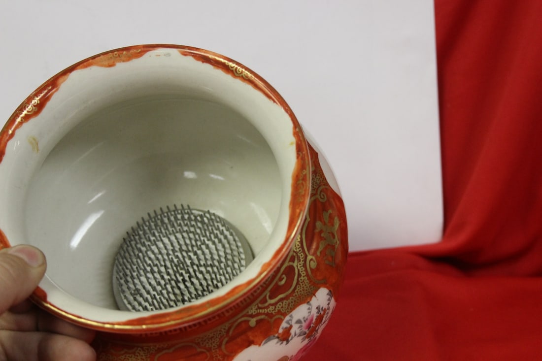 A Signed Kutani Ceramic Flower Frog - 4