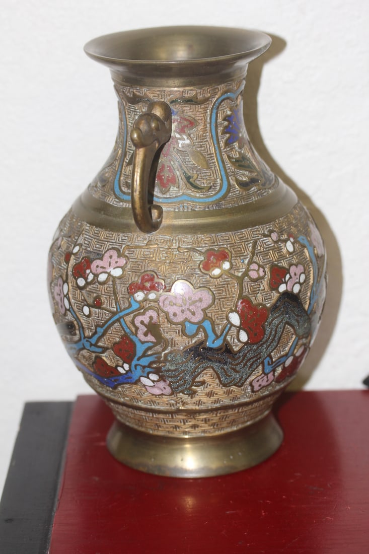 Japanese Cloisonne Dragon Handle Vase - 2