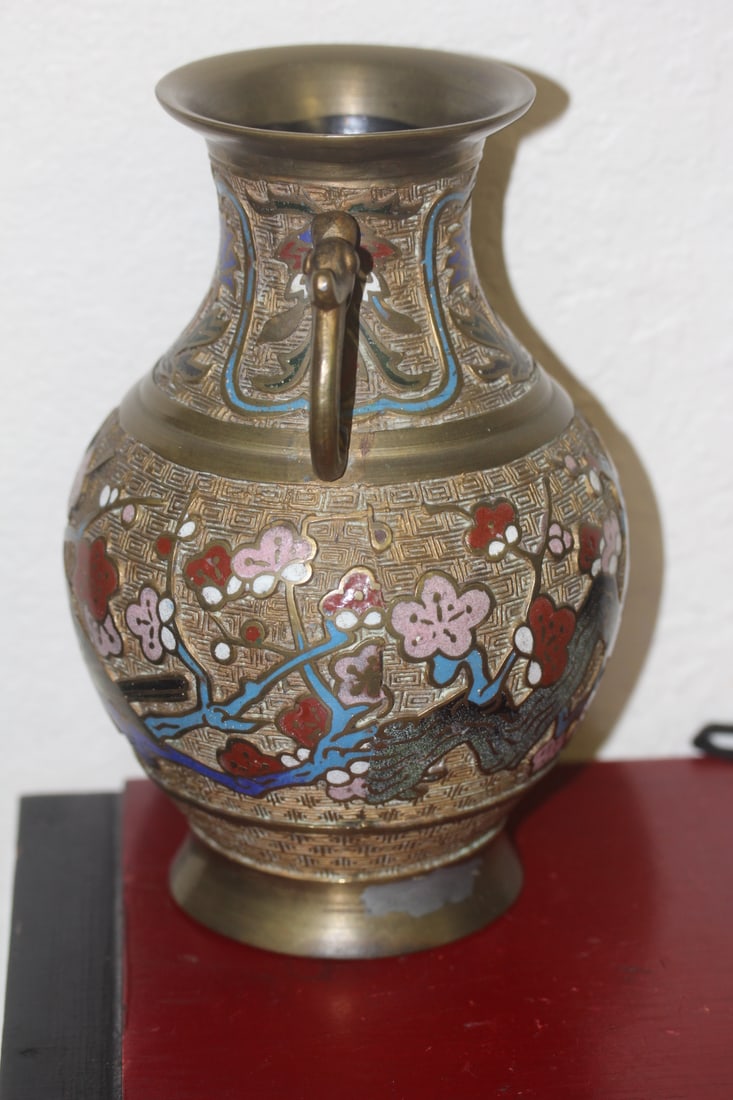 Japanese Cloisonne Dragon Handle Vase - 4