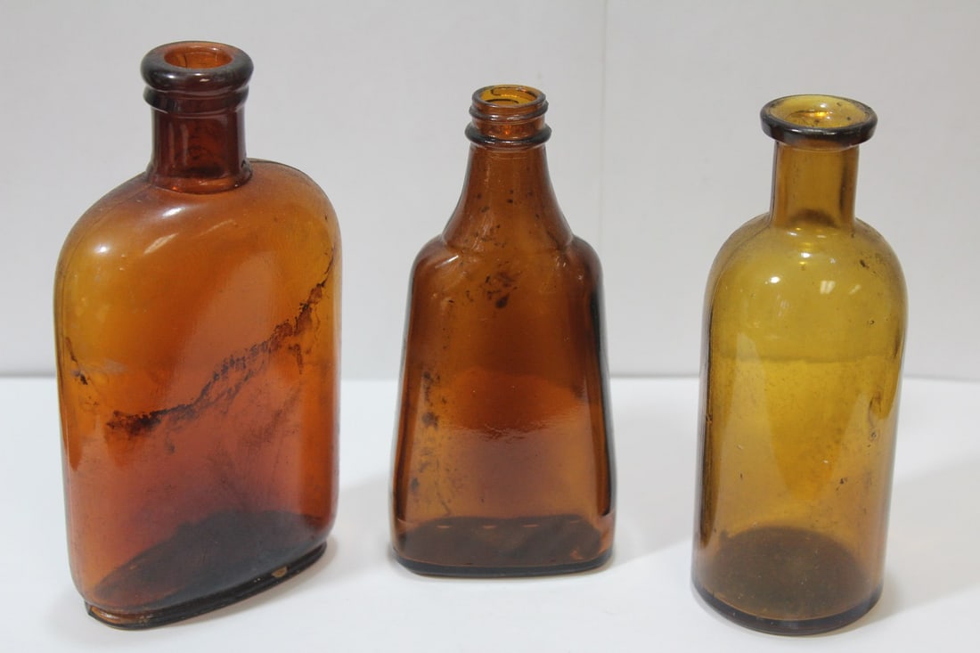 Lot of 3 Amber Glass Bottles - 2