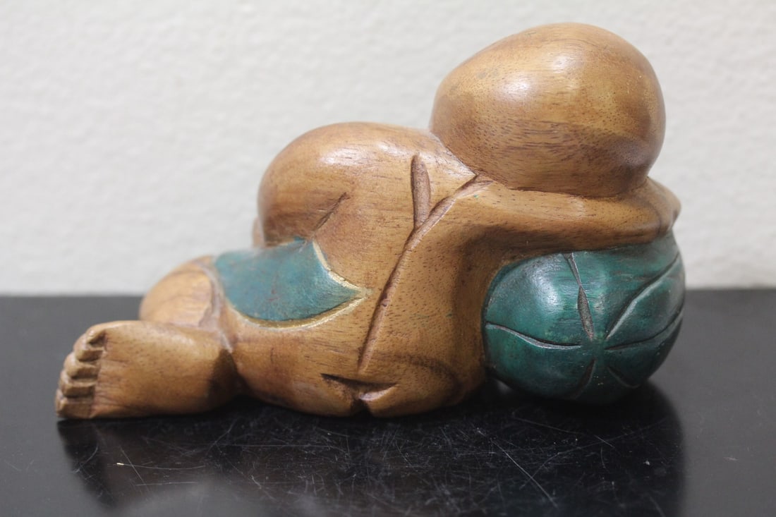 A Wooden Carved Chinese Sleeping Boy - 2