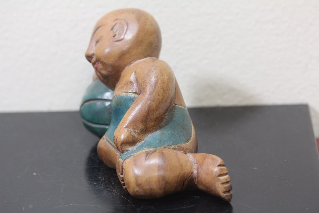 A Wooden Carved Chinese Sleeping Boy - 4