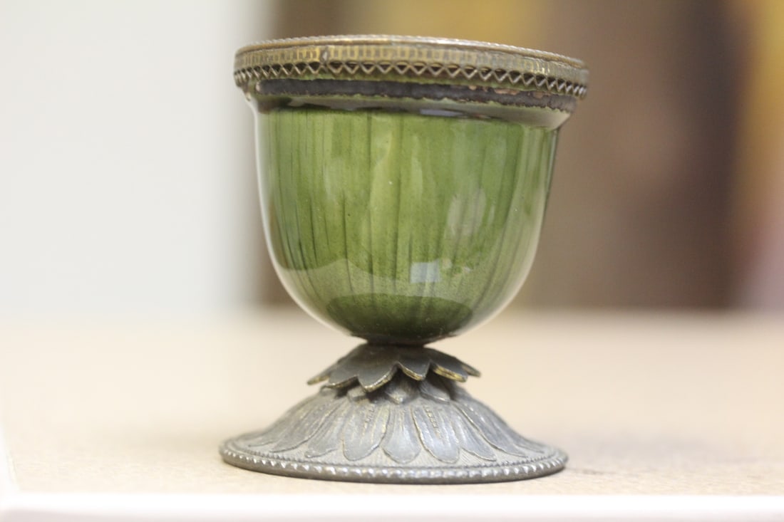 Enamel on Metal Cup: mostly art deco period - please note: rim loose - 2 3/4" tall