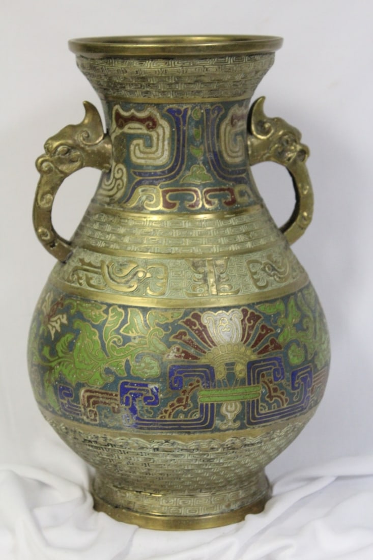 A Cloisonne or Bronze Vase: Chinese/Japanese/Asian - bronze or brass? - early to mid 20th century - 11 3/4" tall