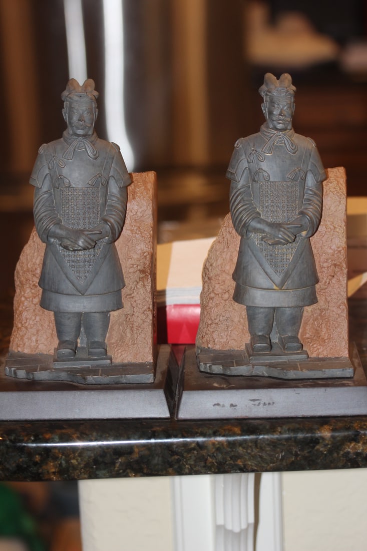 Pair of Chinese Book Ends: terracotta style - 8 3/4" tall each