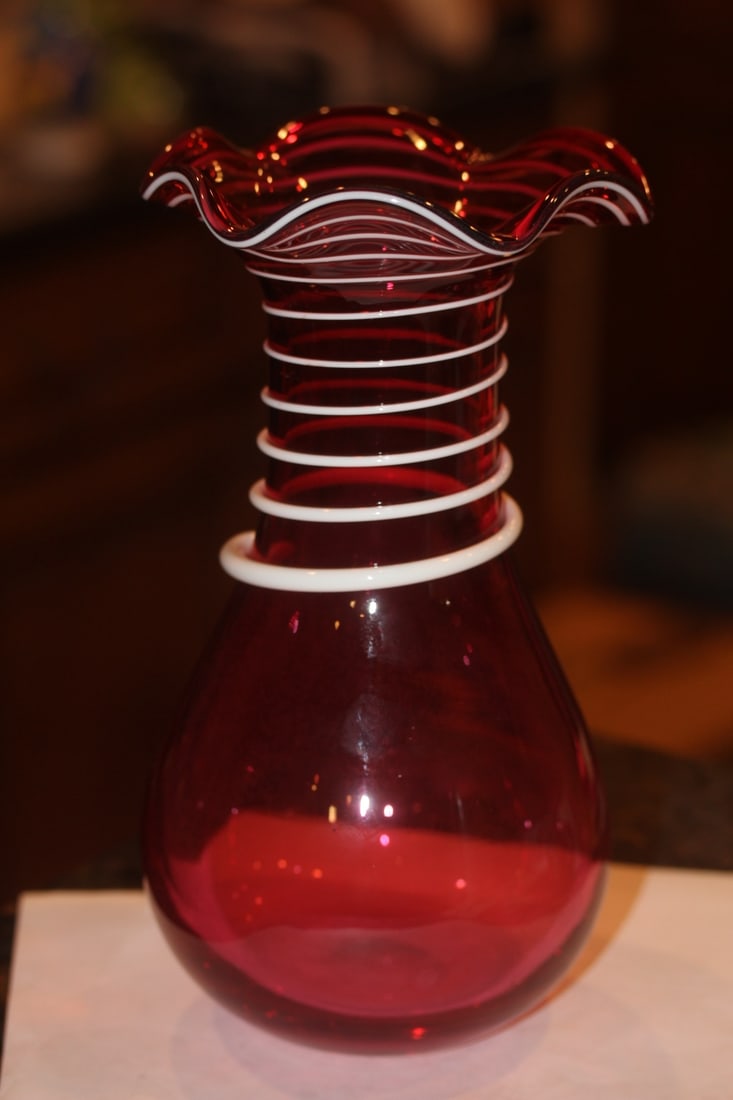 Cranberry Art Glass Vase - 2