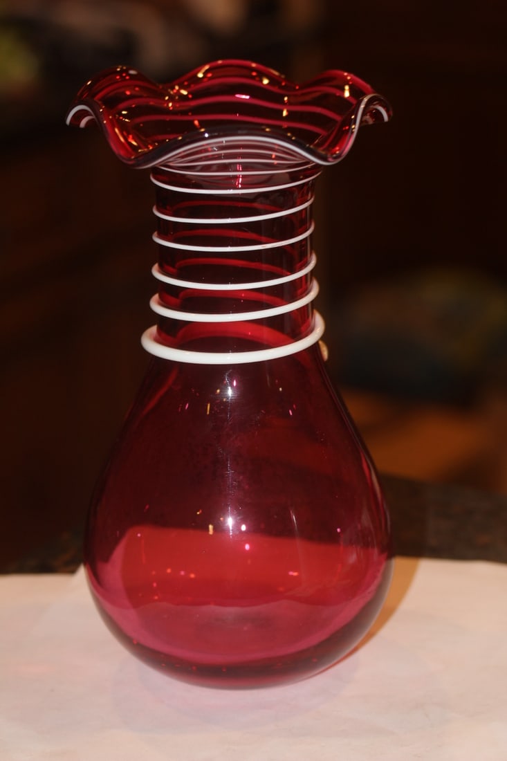 Cranberry Art Glass Vase - 3