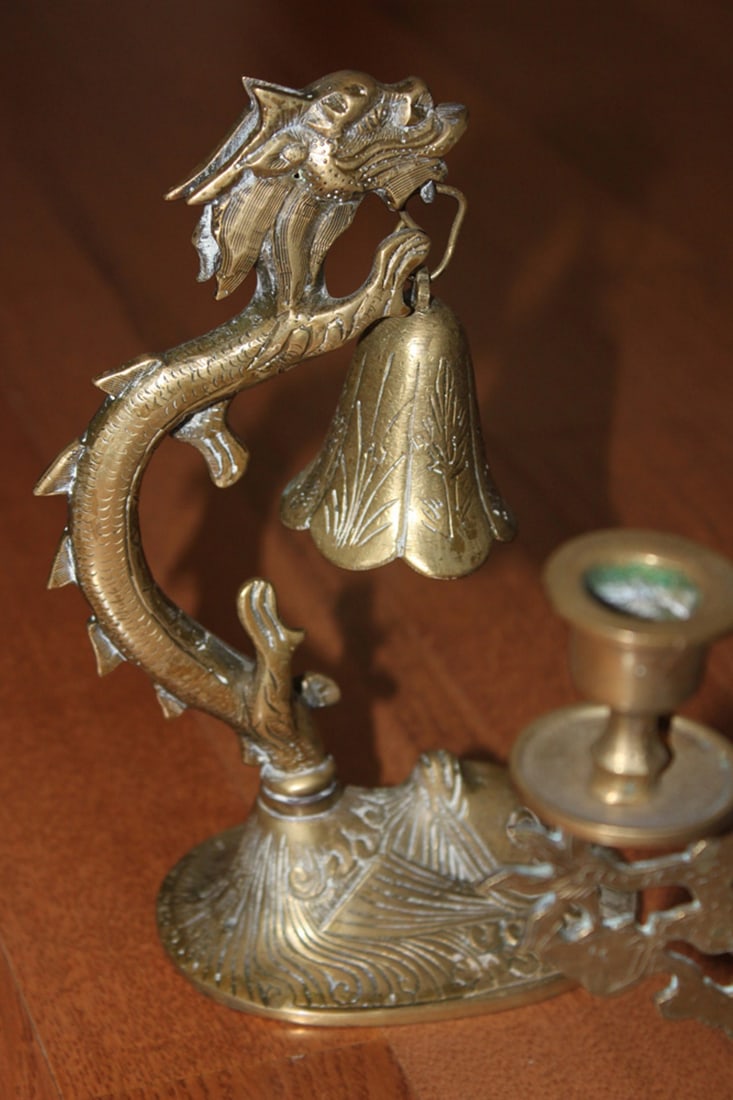 Lot of Three Chinese Brass Candle Sticks - 5