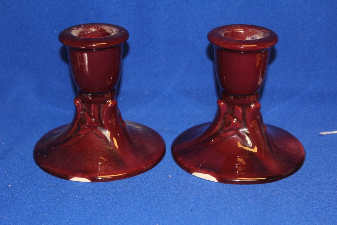 Pair of Rookwood Candle Holders: please note: a couple of manufacturer's flaw as shown - 4" tall each