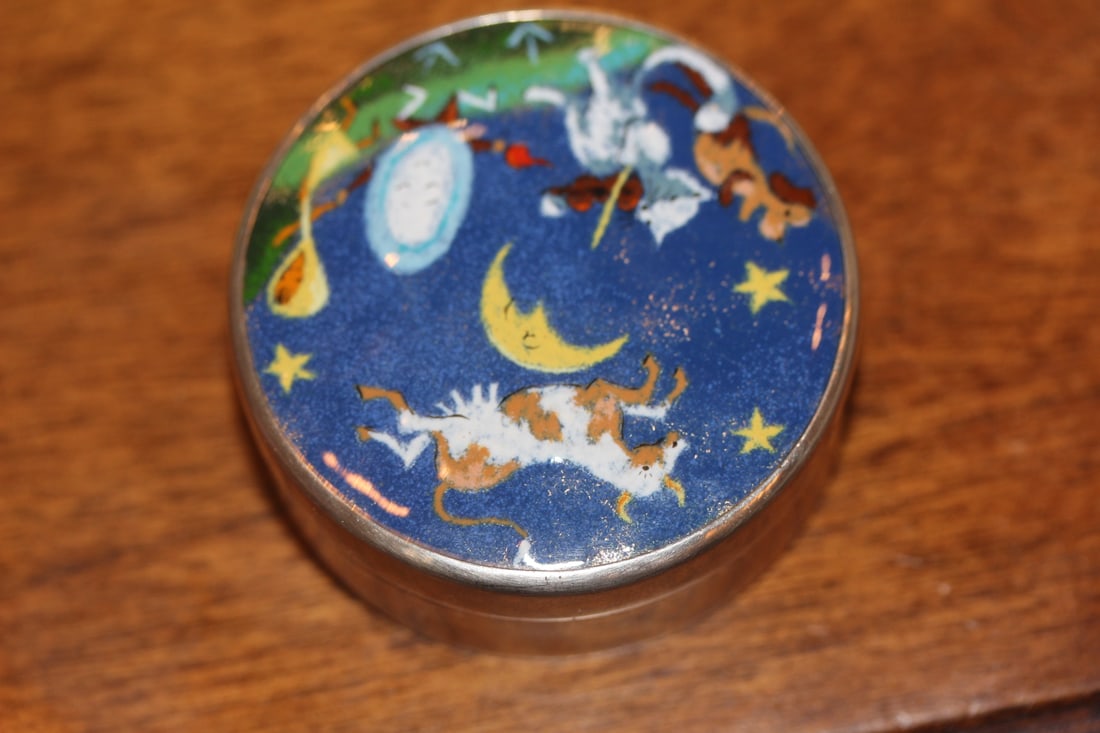 Enamel Sterling Trinket Box: marked sterling - 2" in diameter