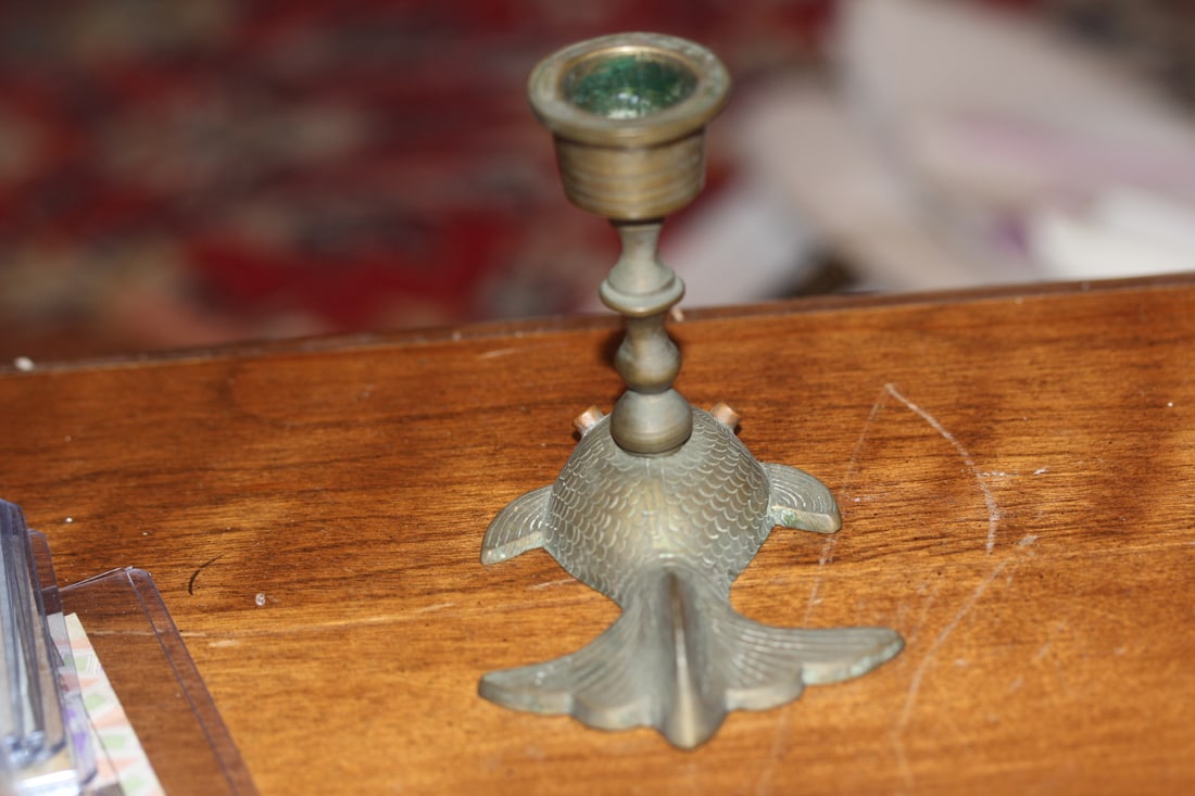 Antique Chinese Brass Candle Holder - 3