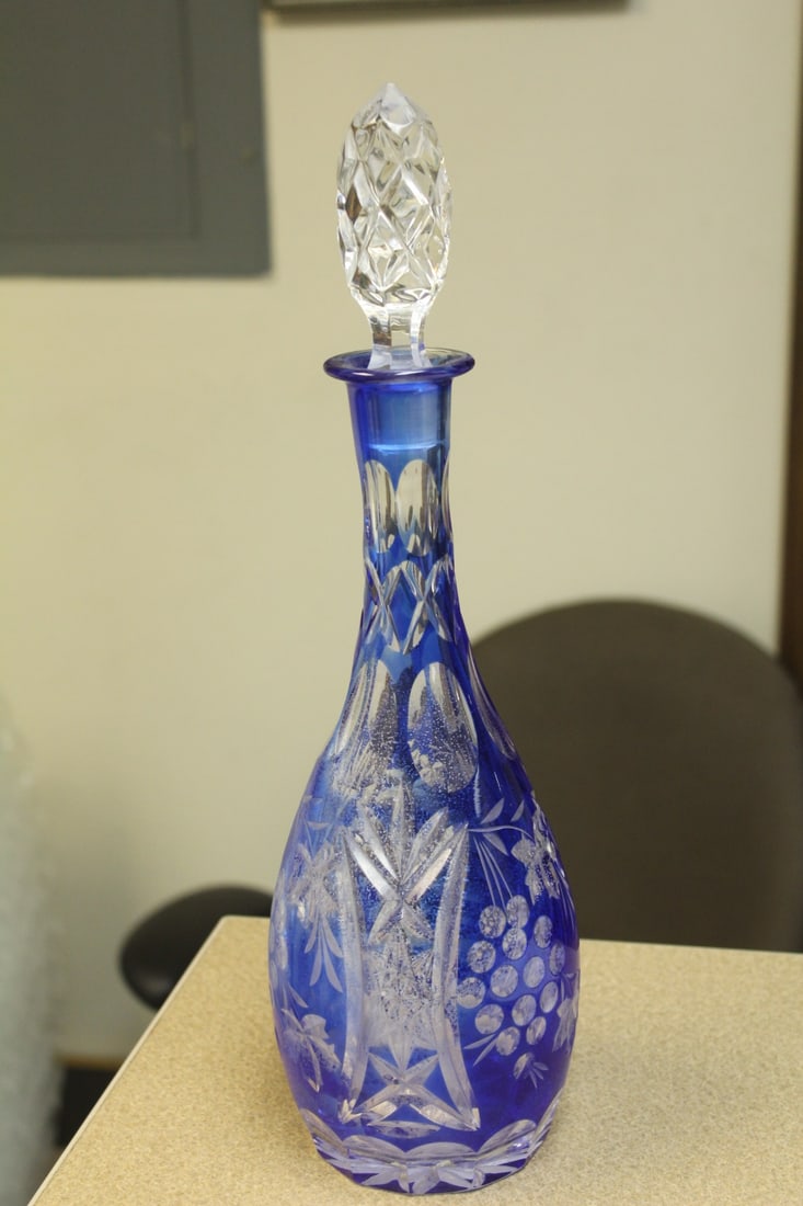 Cobalt Blue Cut Glass Decanter - 2