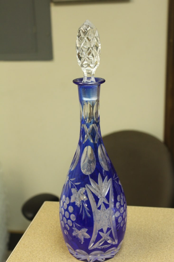 Cobalt Blue Cut Glass Decanter - 3