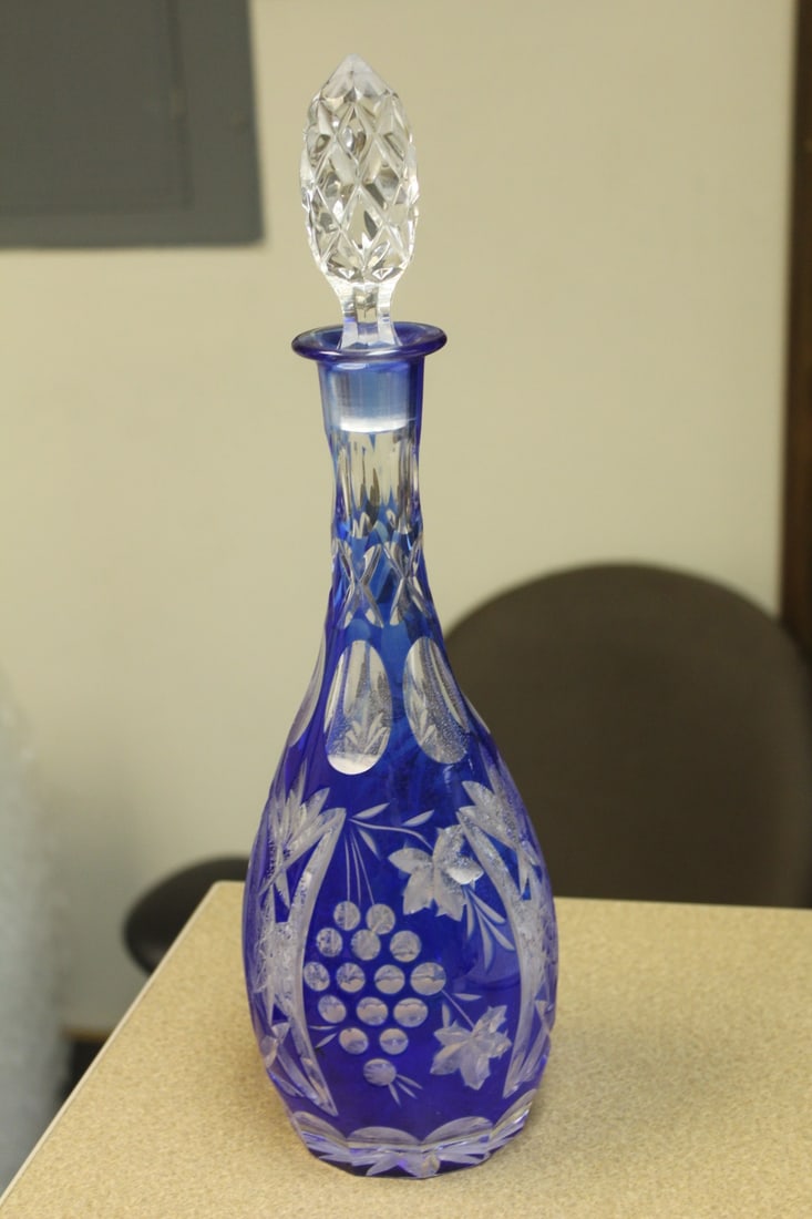 Cobalt Blue Cut Glass Decanter - 4