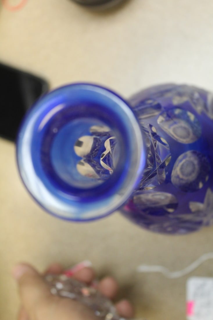 Cobalt Blue Cut Glass Decanter - 5