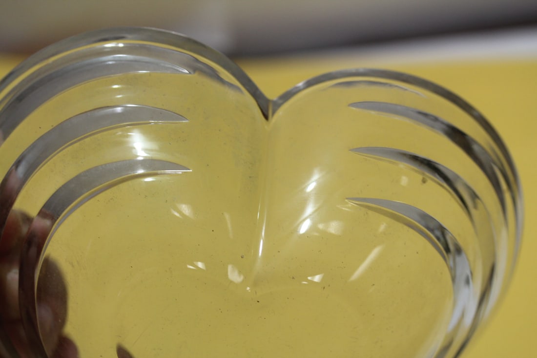 A Cut Glass Heart Bowl - 4