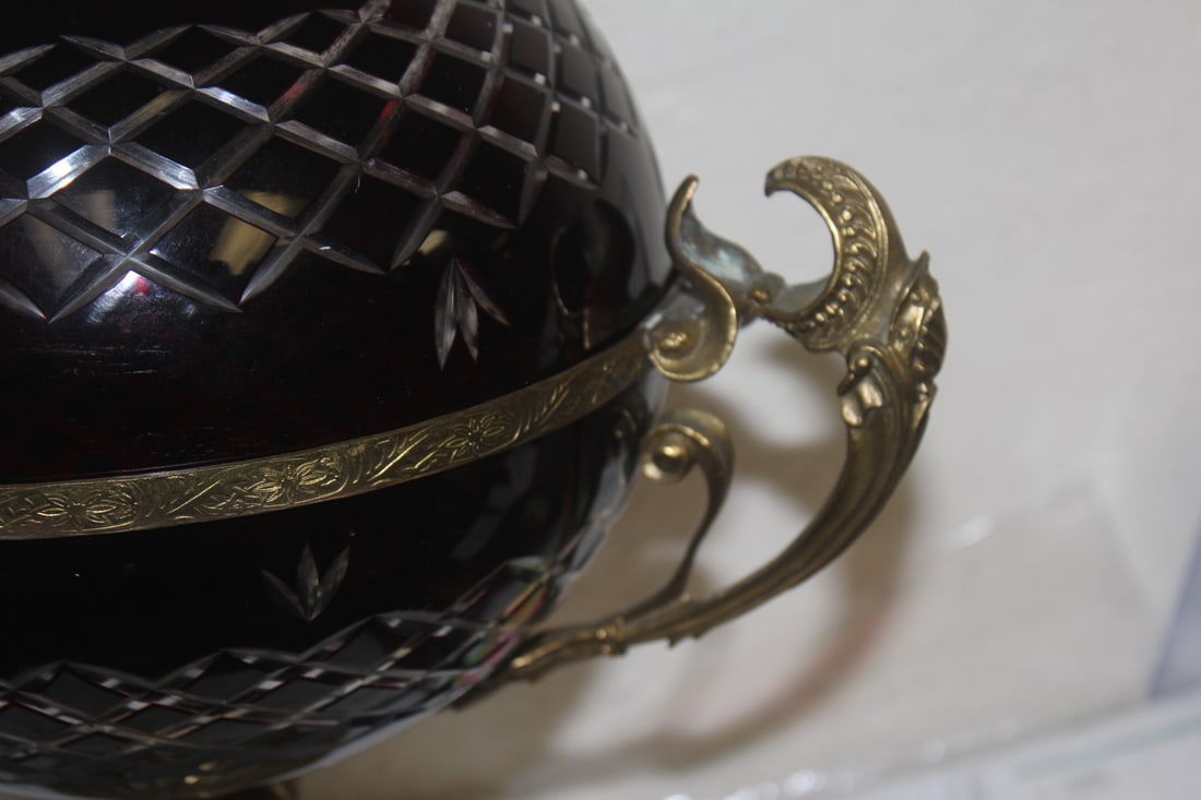 Ormolu Ruby Red Bowl Center Piece - 3