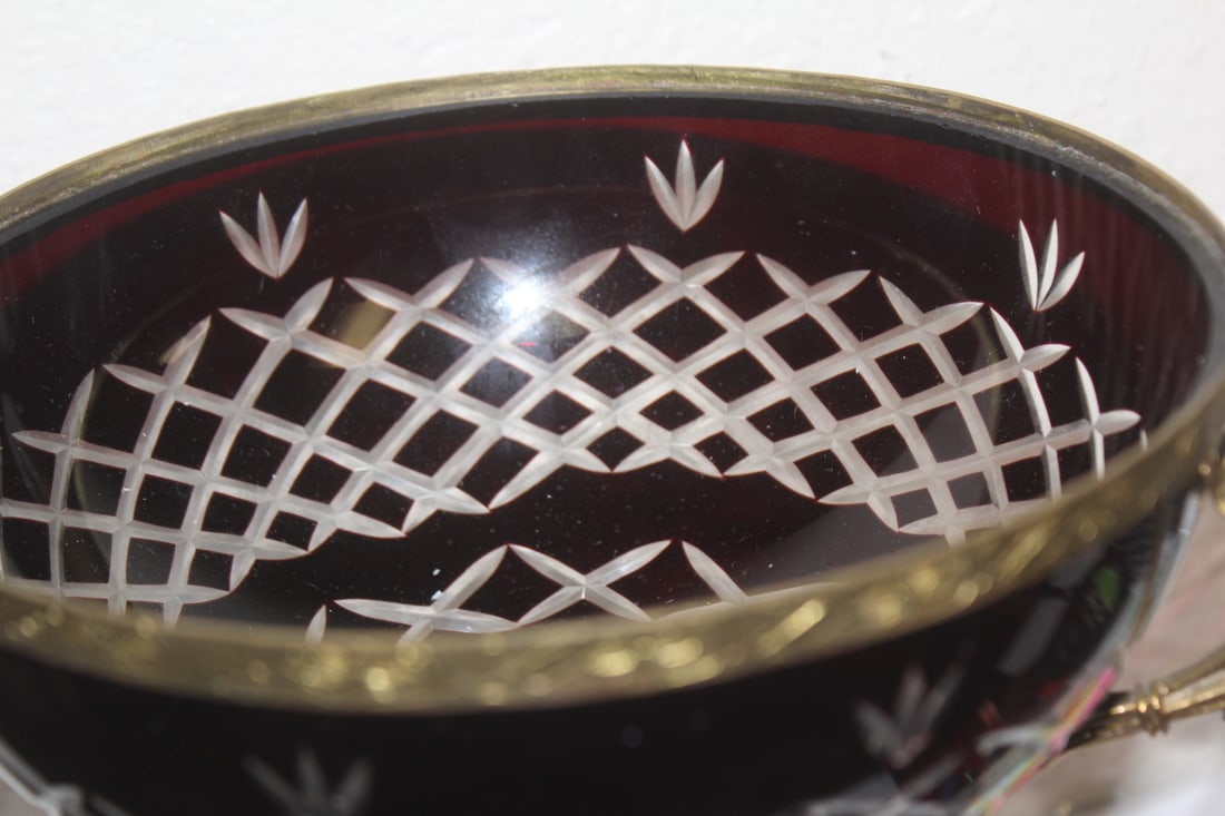 Ormolu Ruby Red Bowl Center Piece - 6