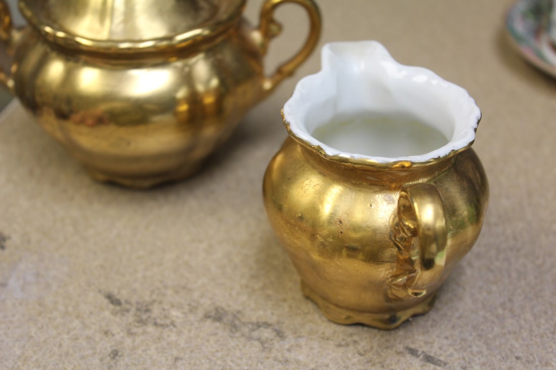 Gold Plated Ornate Cream and Sugar Container - 2