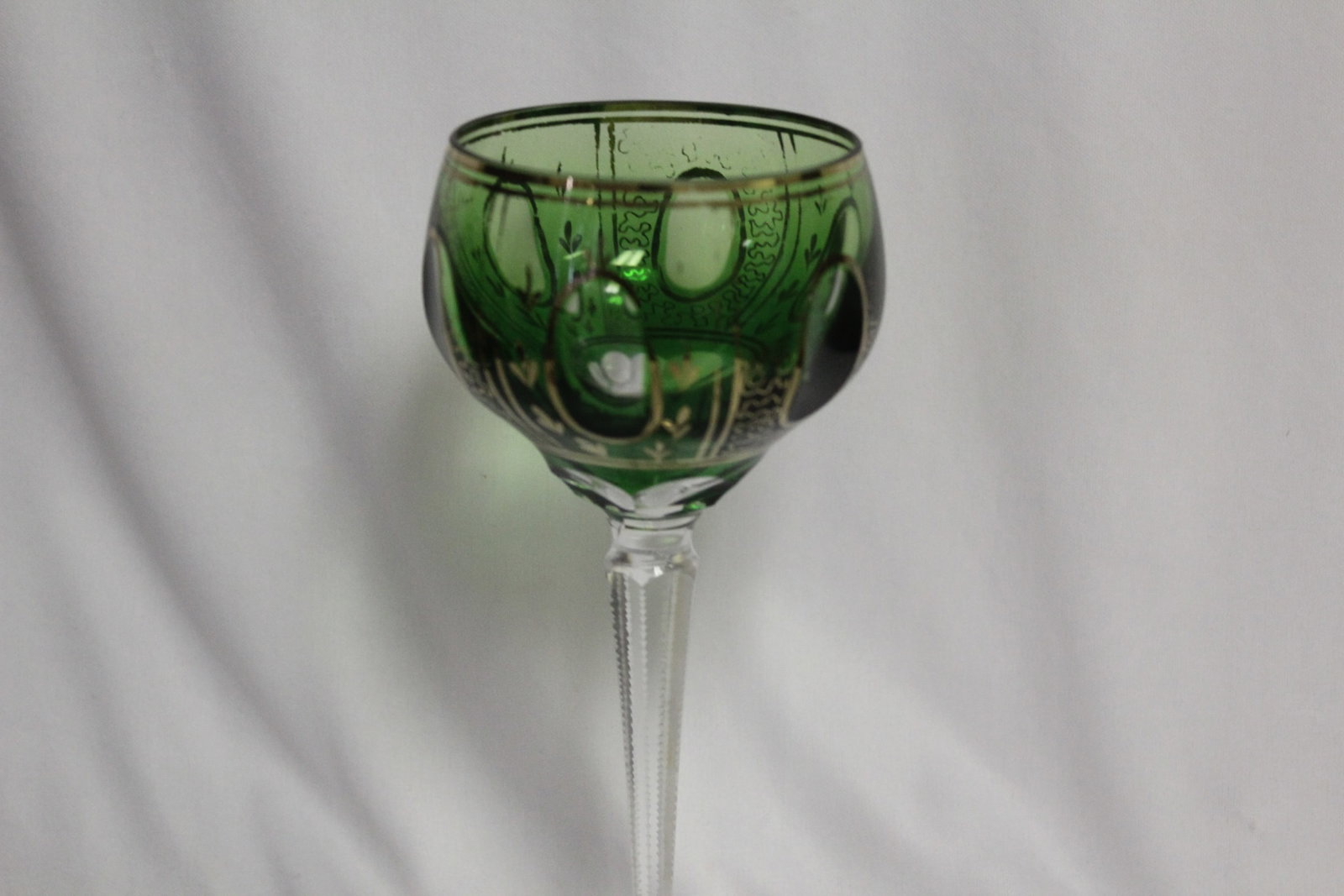 Green Cut Glass Goblet - 2