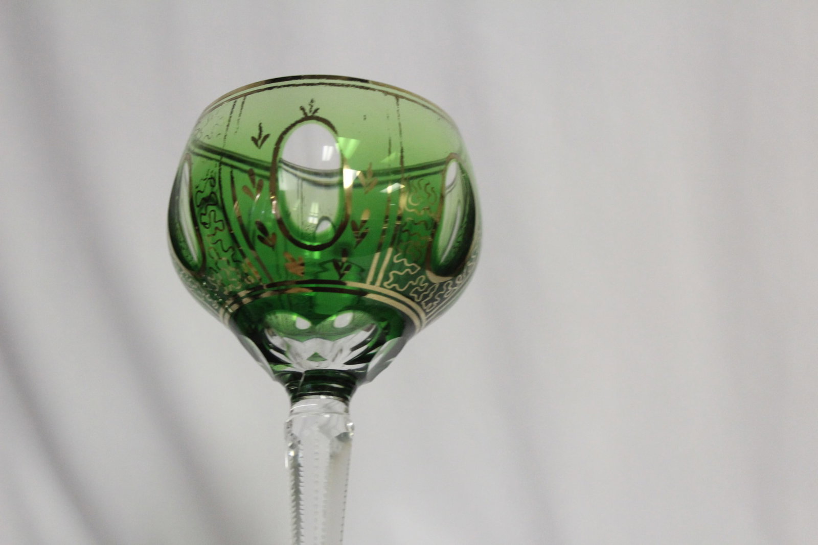 Green Cut Glass Goblet - 4