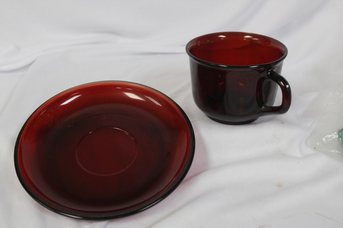 Ruby Red Glass Cup and Saucer - 2
