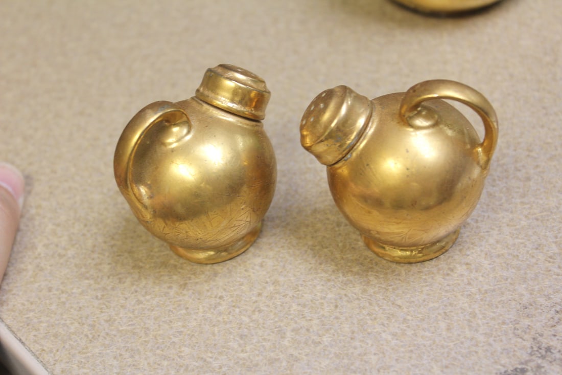 Pair of Gold Plated Salt and Pepper Shakers - 2