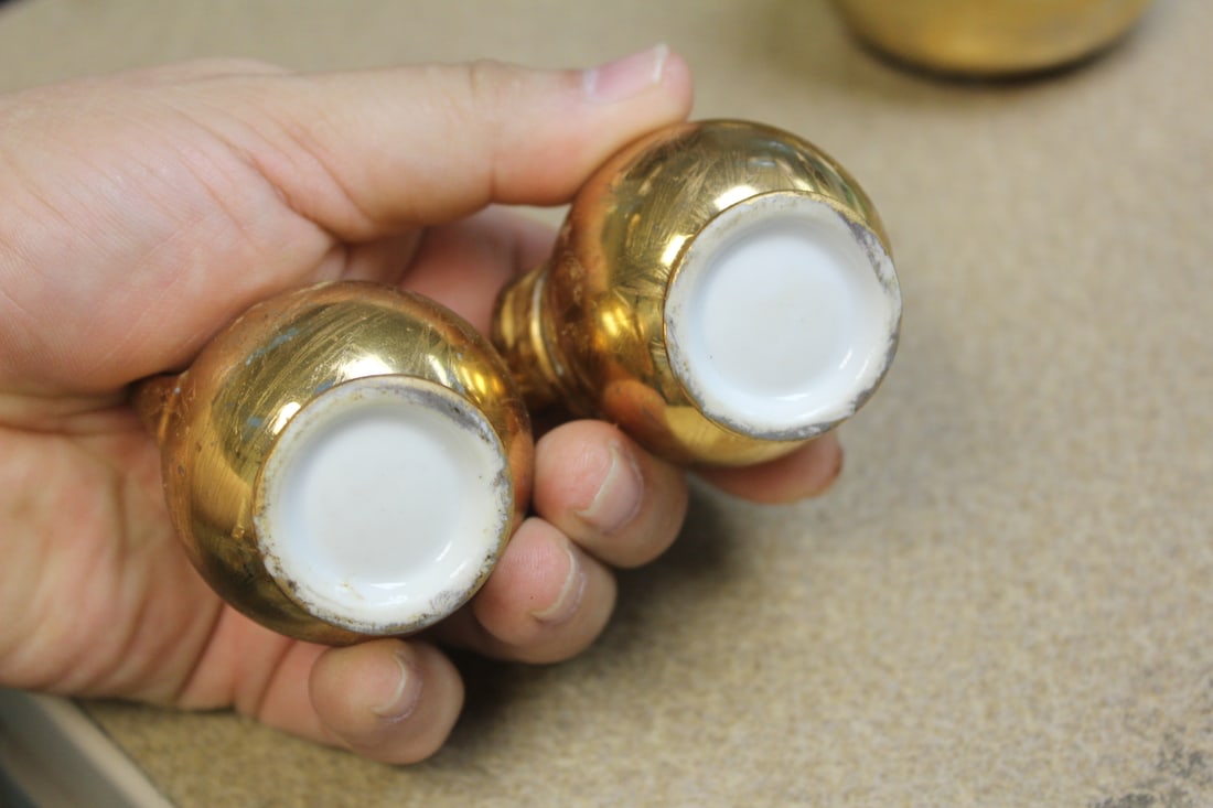 Pair of Gold Plated Salt and Pepper Shakers - 3