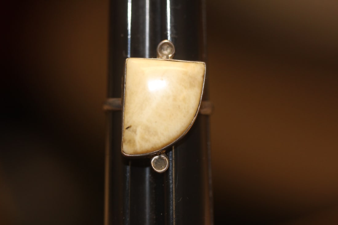 Sterling and Bone? Ring: not sure if missing stone or not, still an attractive ring