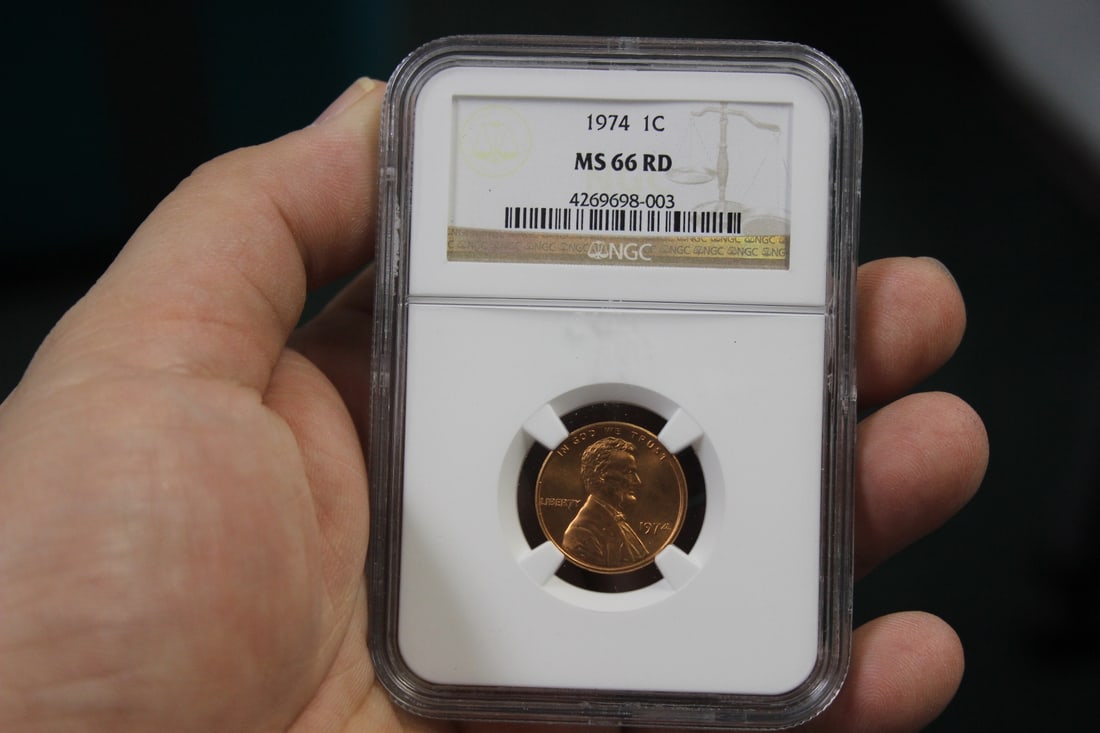 A Graded 1974 One Cent: NGC graded MS66 RD - please note: serial number may be a little different