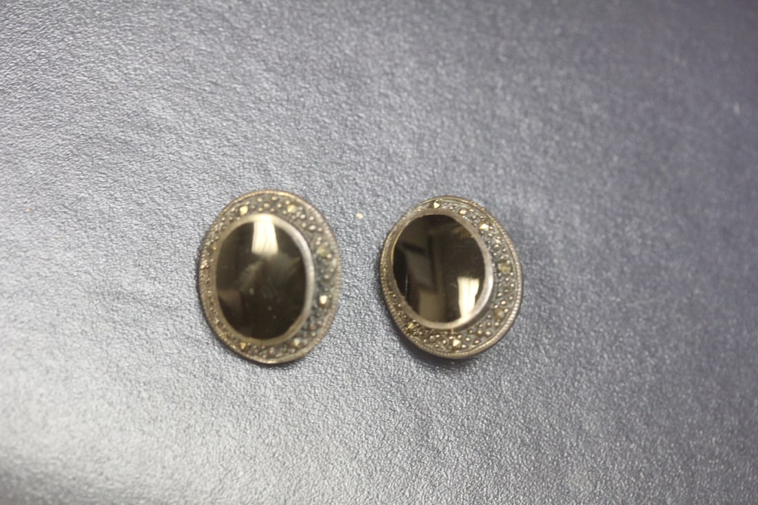 Pair of Sterling and Onyx Earrings: as shown