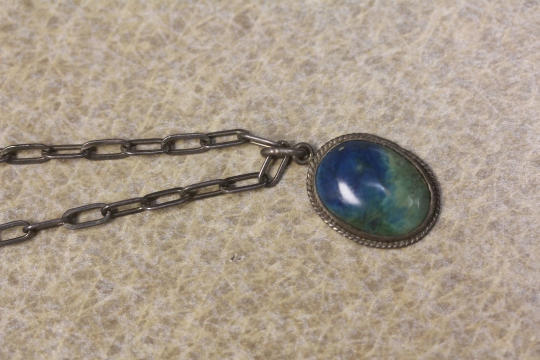 Azurite Stone Pendant: on sterling chain - 10 inches in length when clapsed