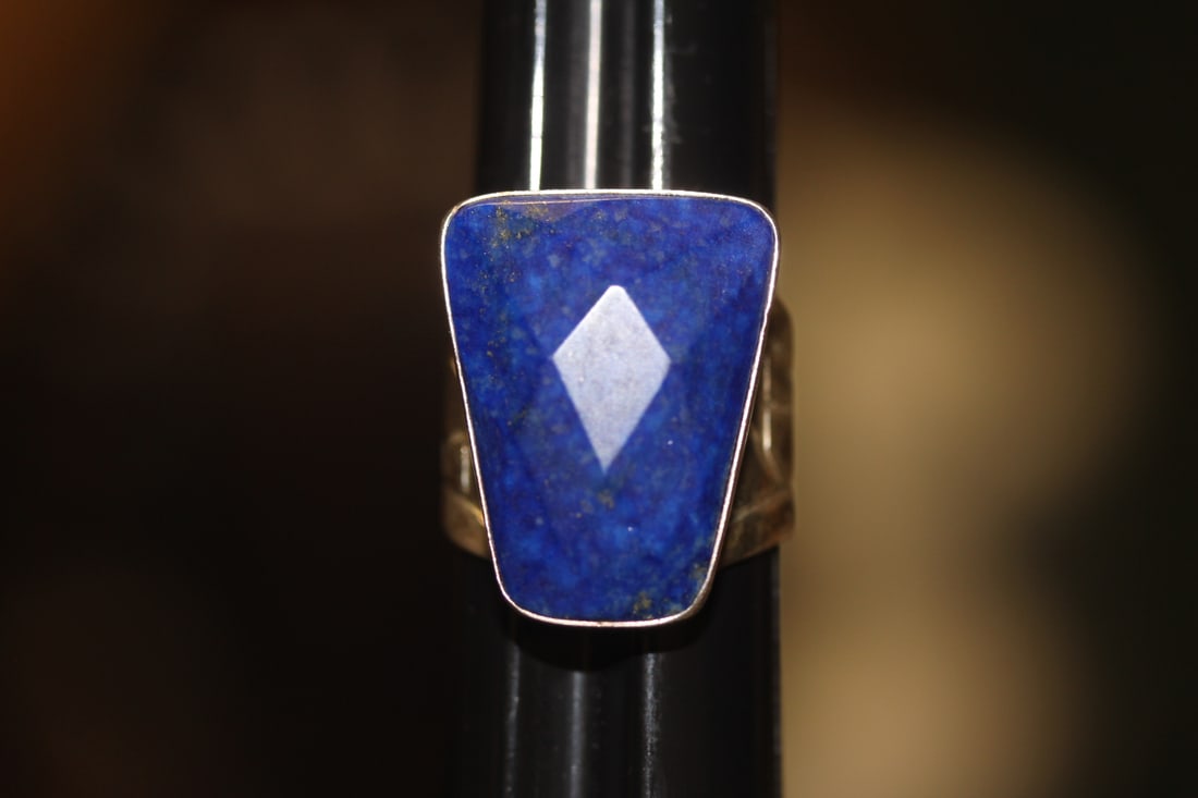 Chunky Men's Sterling Ring: sterling and lapis gemstone ring - marked 925