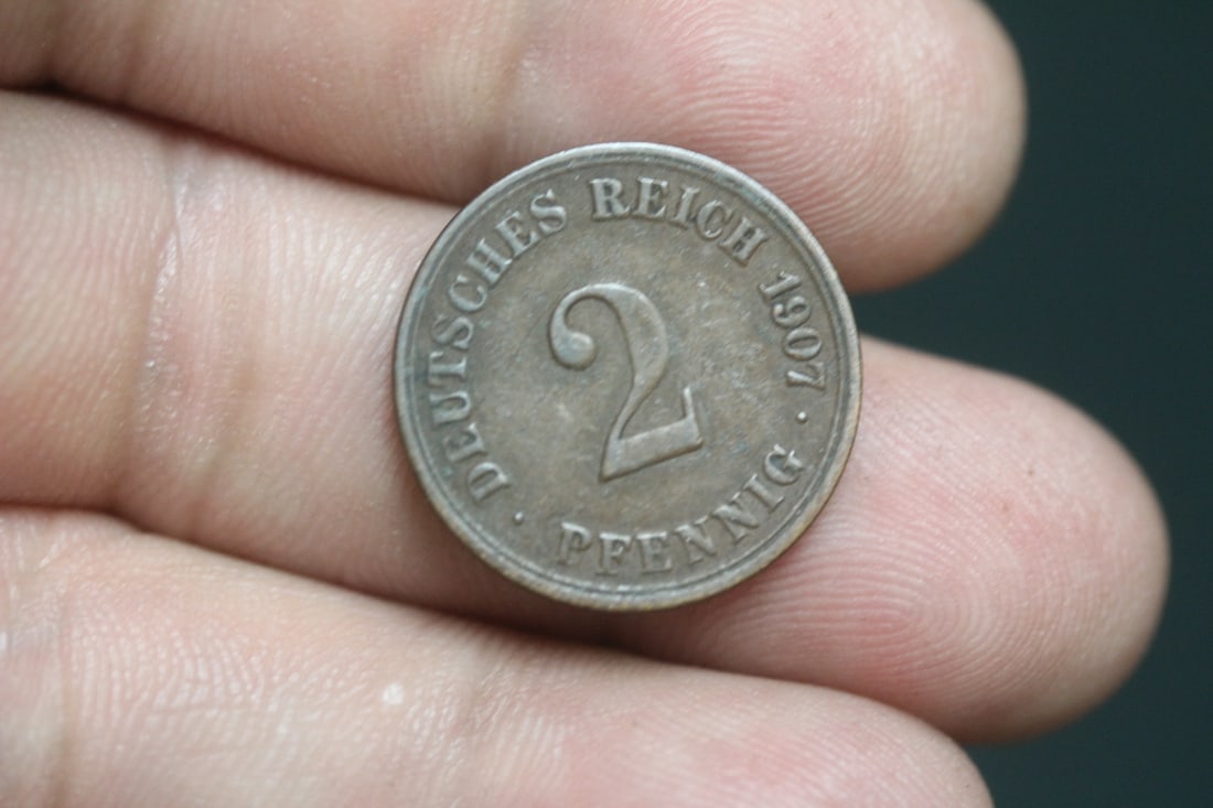 1907 German Empire 2 Pfennig Coin: as shown